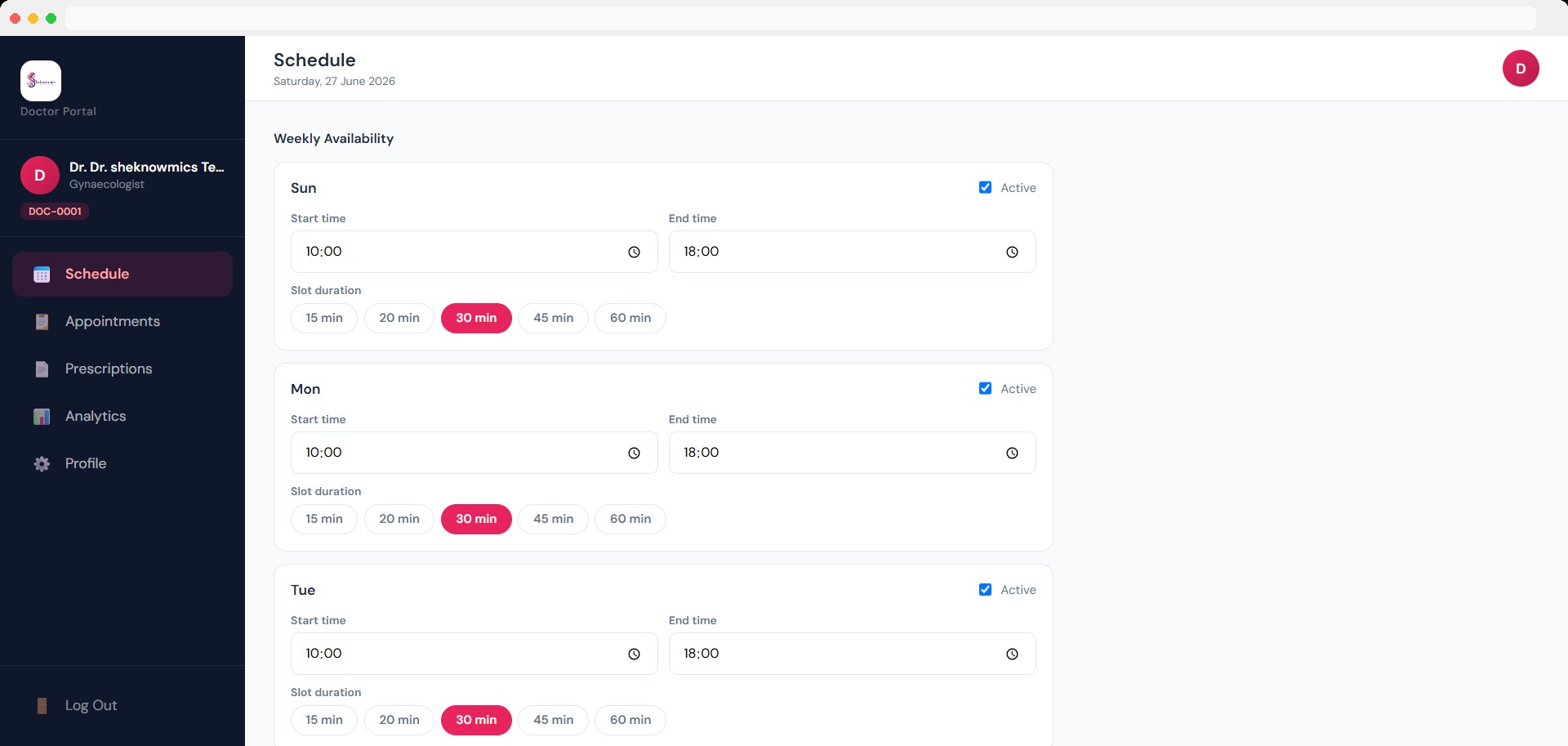Doctor portal dashboard